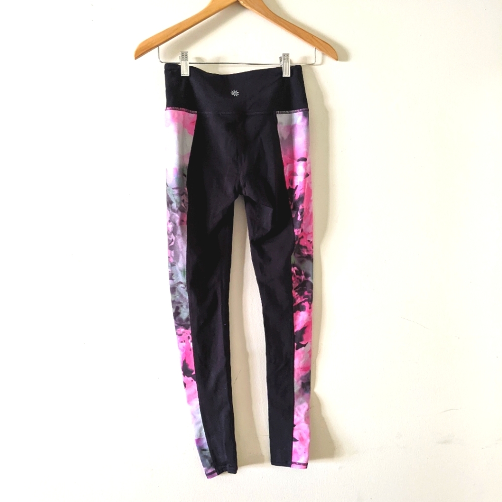 Athleta Color Block Floral Multicolored Stretchy Tights Size XS 12%Lyxcra